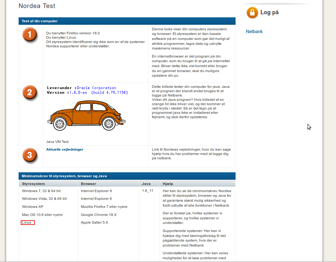 Screendump fra Nordea